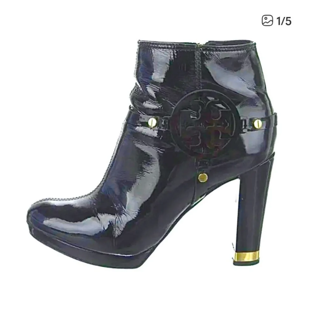 TORY‎ BURCH Whitney Black Patent Leather Heeled Boots Size 10